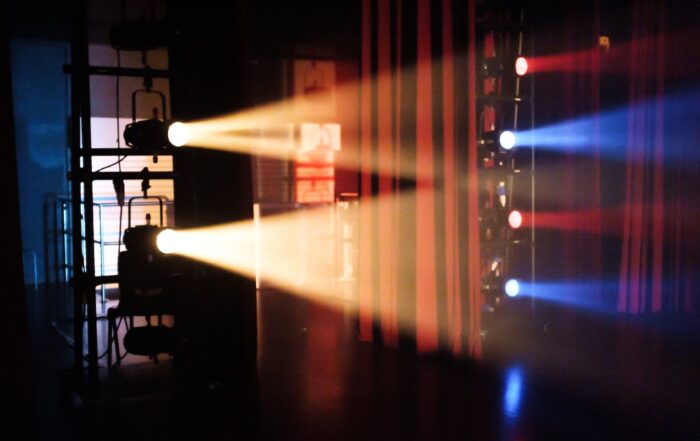red and yellow light on a dark room